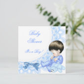 Invitation Bébé adorable Fête de Naissance Garçon Bébé Bleu B (Debout devant)