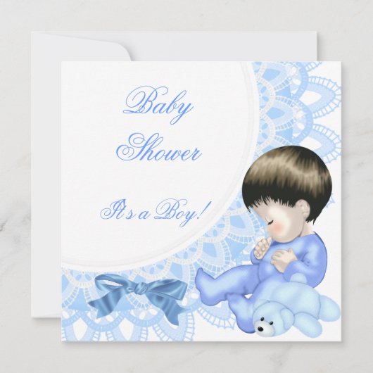 Invitation Bébé adorable Fête de Naissance Garçon Bébé Bleu B (Devant)
