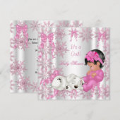 Invitation Bébé adorable Fille de douche Mignonnes Flocons de (Devant / Derrière)