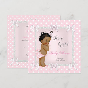 Invitation Bébé adorable Fille de douche Rose Gris Ethnique