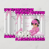 Invitation Bébé adorable Fille de douche Rose Léopard (Devant / Derrière)