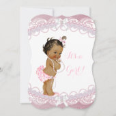 Invitation Bébé adorable Fille de douche Rose Perles Dentelle (Devant)