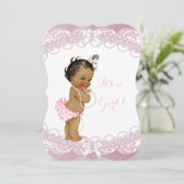Invitation Bébé adorable Fille de douche Rose Perles Dentelle (Debout devant)