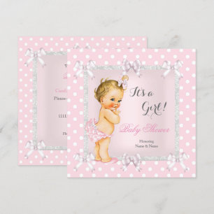 Invitation Bébé adorable Fille Sa Baby Shower Rose Gris Blond