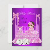 Invitation Bébé adorable Fille Shower Rose Violet (Devant)