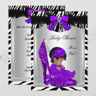 Invitation Bébé adorable Fille Zèbre Violet Chaussure de bébé