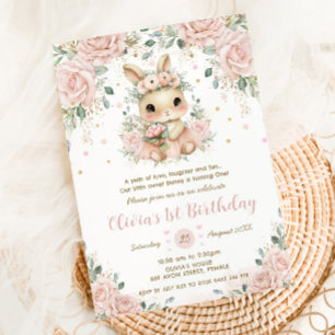 Invitation Bébé adorable Lapin Lapin Blush 1er 2e Anniversair
