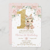 Invitation Bébé adorable lapin lapin Blush 1er anniversaire u (Devant / Derrière)