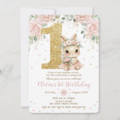 Invitation Bébé adorable lapin lapin Blush 1er anniversaire u (Devant)