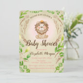 Invitation Bébé adorable mignonne Lion Feuilles de la Couronn (Debout devant)