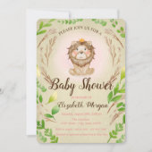 Invitation Bébé adorable mignonne Lion Feuilles de la Couronn (Devant)