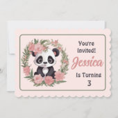 Invitation Bébé adorable Panda Ours avec fleurs (Devant)