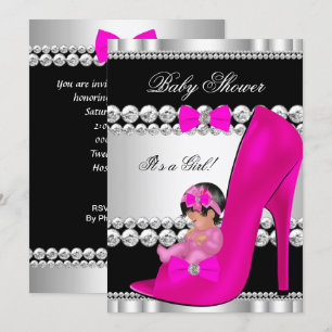 Invitation Bébé adorable pour la fête de naissance fille rose