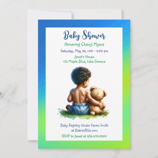 Invitation Bébé afro-américain avec Baby shower Teddy (Devant)