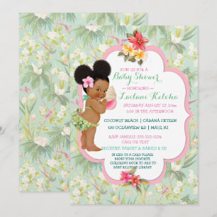 Invitation Bébé Afro-Américain Luau Tropical Hawaïen