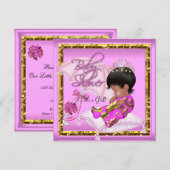 Invitation Bébé Afro-Américain Mignon Fête de Naissance Rose (Devant / Derrière)