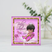 Invitation Bébé Afro-Américain Mignon Fête de Naissance Rose (Debout devant)