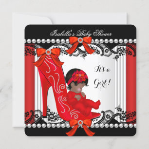 Invitation Bébé Afro-Américain Shower Fille Chaussure Rouge