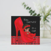 Invitation Bébé Afro-Américain Shower Fille Chaussure Rouge 2 (Debout devant)