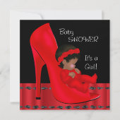 Invitation Bébé Afro-Américain Shower Fille Chaussure Rouge 2 (Devant)