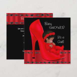 Invitation Bébé afro-américain Shower Fille Chaussure Rouge 2
