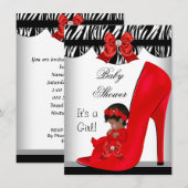 Invitation Bébé afro-américain Shower Fille Chaussure Rouge B (Devant / Derrière)