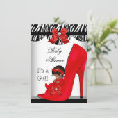Invitation Bébé afro-américain Shower Fille Chaussure Rouge B (Debout devant)