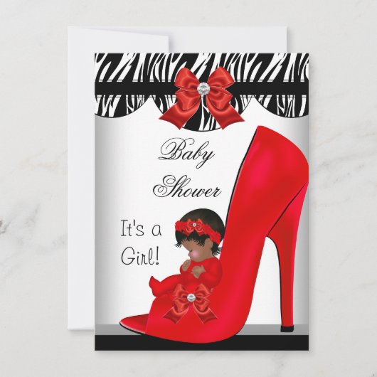 Invitation Bébé afro-américain Shower Fille Chaussure Rouge B (Devant)
