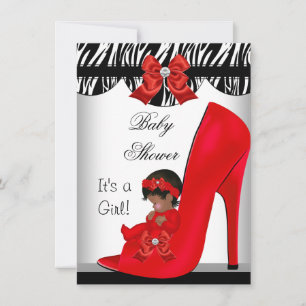Invitation Bébé afro-américain Shower Fille Chaussure Rouge B
