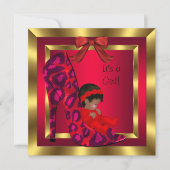 Invitation Bébé Afro-Américain Shower Fille Chaussure Rouge O (Devant)