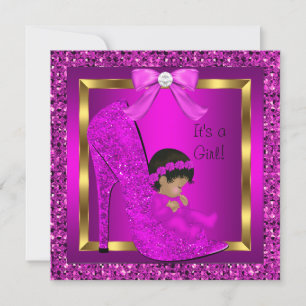 Invitation Bébé afro-américain Shower Fille Paillettes roses