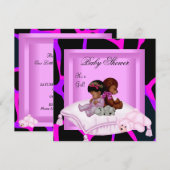 Invitation Bébé Afro-Américain Shower Fille Rose (Devant / Derrière)
