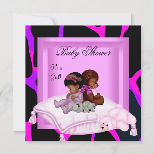 Invitation Bébé Afro-Américain Shower Fille Rose (Devant)