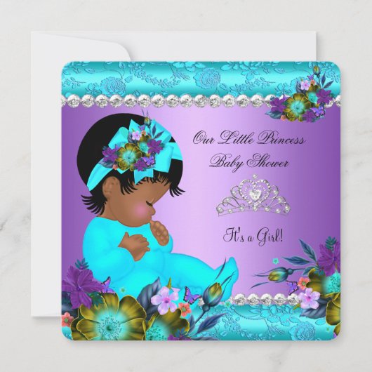 Invitation Bébé Afro-Américain Shower Fille Sarcelle Violet (Devant)