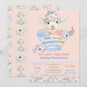 Invitation Bébé Agneau Rose Bleu Bain de Naissance Ferme de N