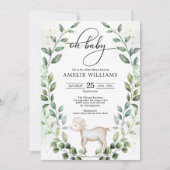 Invitation Bébé Agneau vert Wreath Douche neutre (Devant)