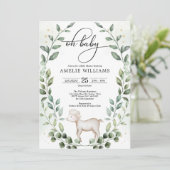 Invitation Bébé Agneau vert Wreath Douche neutre (Debout devant)