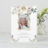 Invitation Bébé | Ajouter Photo Alabaster Peonies Gold Frame (Debout devant)