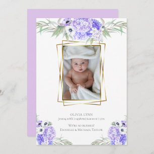 Invitation Bébé Ajouter Photo Violet Anémonique Floral
