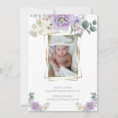Invitation Bébé | Ajouter Photo Violet Peonies Gold Frame (Devant)