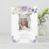 Invitation Bébé | Ajouter Photo Violet Peonies Gold Frame (Debout devant)