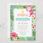 Invitation Bébé Aloha Ananas Aqua Fête Hawaïenne Fille Shower (Devant)