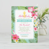 Invitation Bébé Aloha Ananas Aqua Fête Hawaïenne Fille Shower (Debout devant)