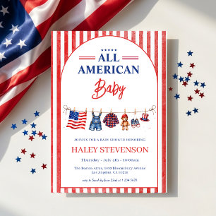 Invitation Bébé Américain Patriotique Fête Prénatale du 4 Jui