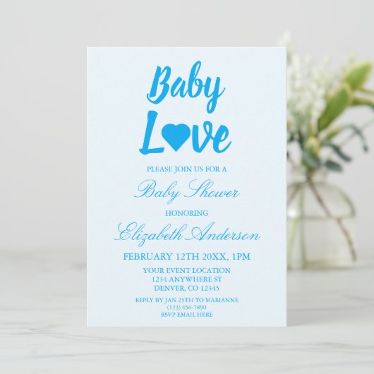 Invitation Bébé Amour Coeur Baby shower garçon (Debout devant)