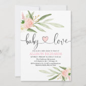 Invitation Bébé amour coeur doré rose verdure fille douche (Devant)