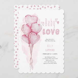 Invitation Bébé Amour Coeur rose Ballons Fille Baby shower