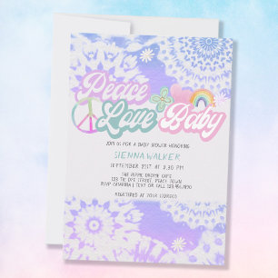 Invitation Bébé Amour Paix Baby Shower Tie Dye Pastel Groovy