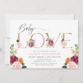 Invitation Bébé amour rose or bordeaux rousse fille douche (Devant)