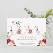 Invitation Bébé amour rose or bordeaux rousse fille douche (Debout devant)